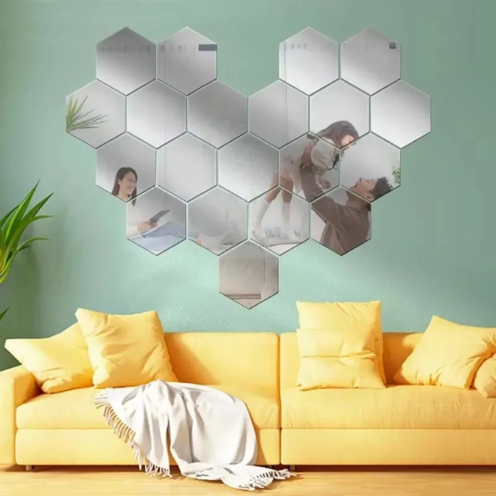 Hexagon Acrylic Mirror Wall Stickers 3D SelfAdhesive Mosaic Tiles For DIY Home Decor 2