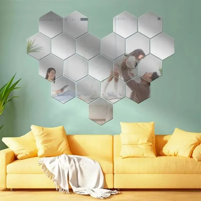 Hexagon Acrylic Mirror Wall Stickers 3D SelfAdhesive Mosaic Tiles For DIY Home Decor 2