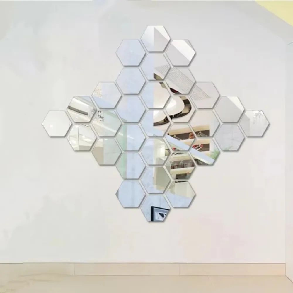 Hexagon Acrylic Mirror Wall Stickers 3D SelfAdhesive Mosaic Tiles For DIY Home Decor 5