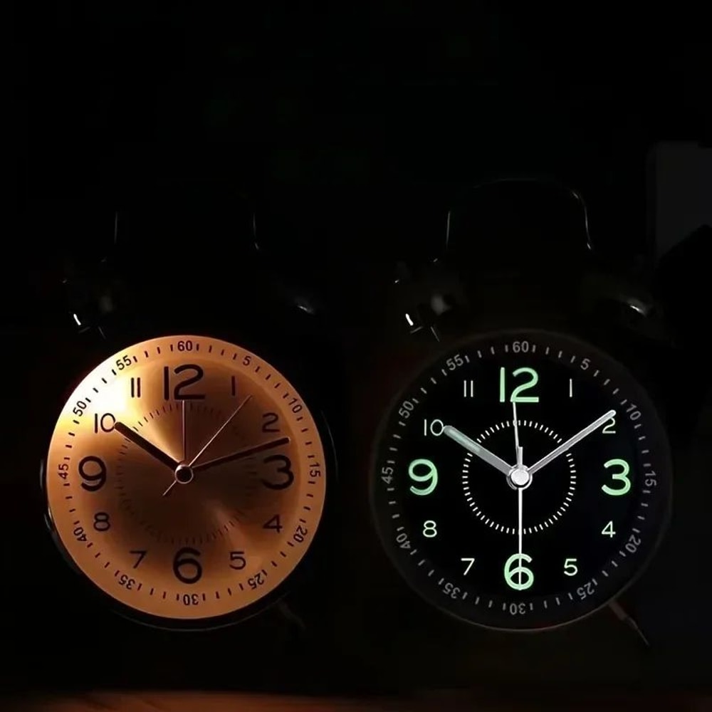 Classic Twin Bell Alarm Clock With Night Light Loud Metal Desk Clock For Bedroom Bedside 2