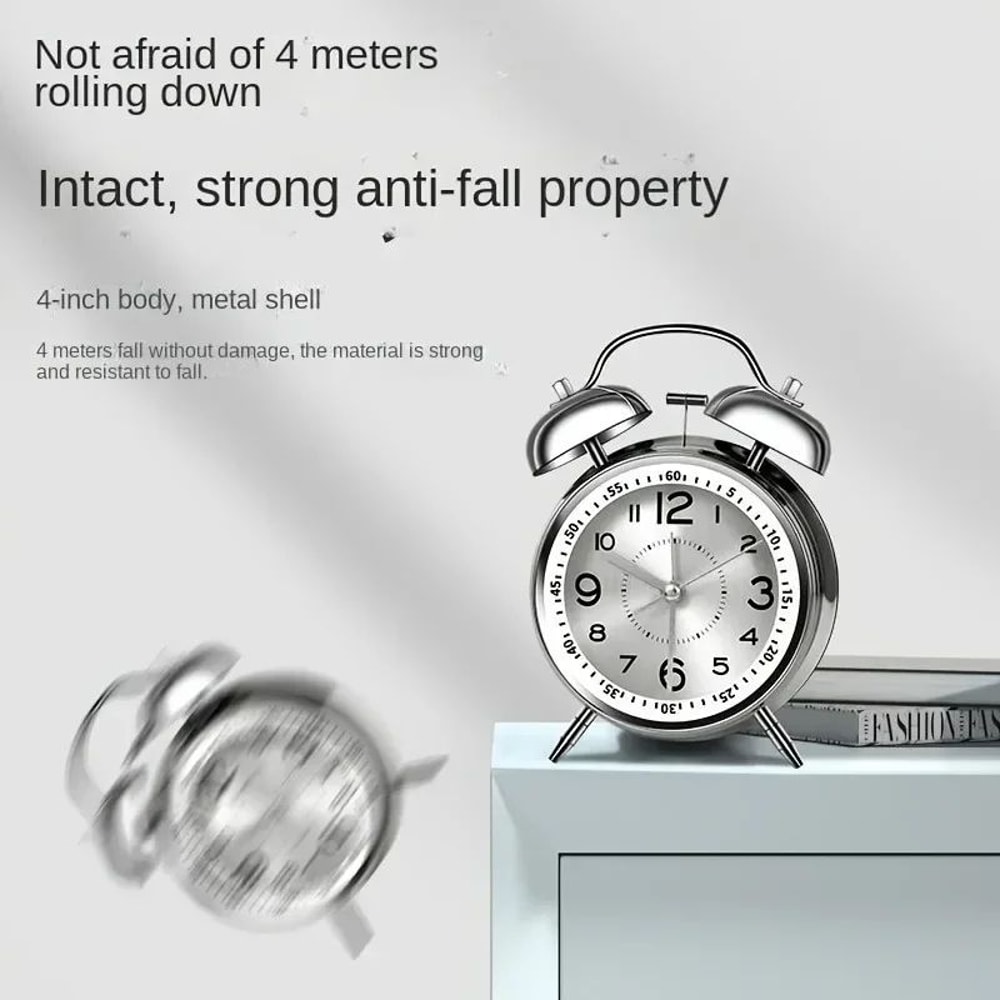 Classic Twin Bell Alarm Clock With Night Light Loud Metal Desk Clock For Bedroom Bedside 3