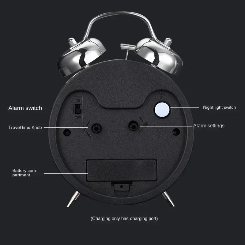 Classic Twin Bell Alarm Clock With Night Light Loud Metal Desk Clock For Bedroom Bedside 4