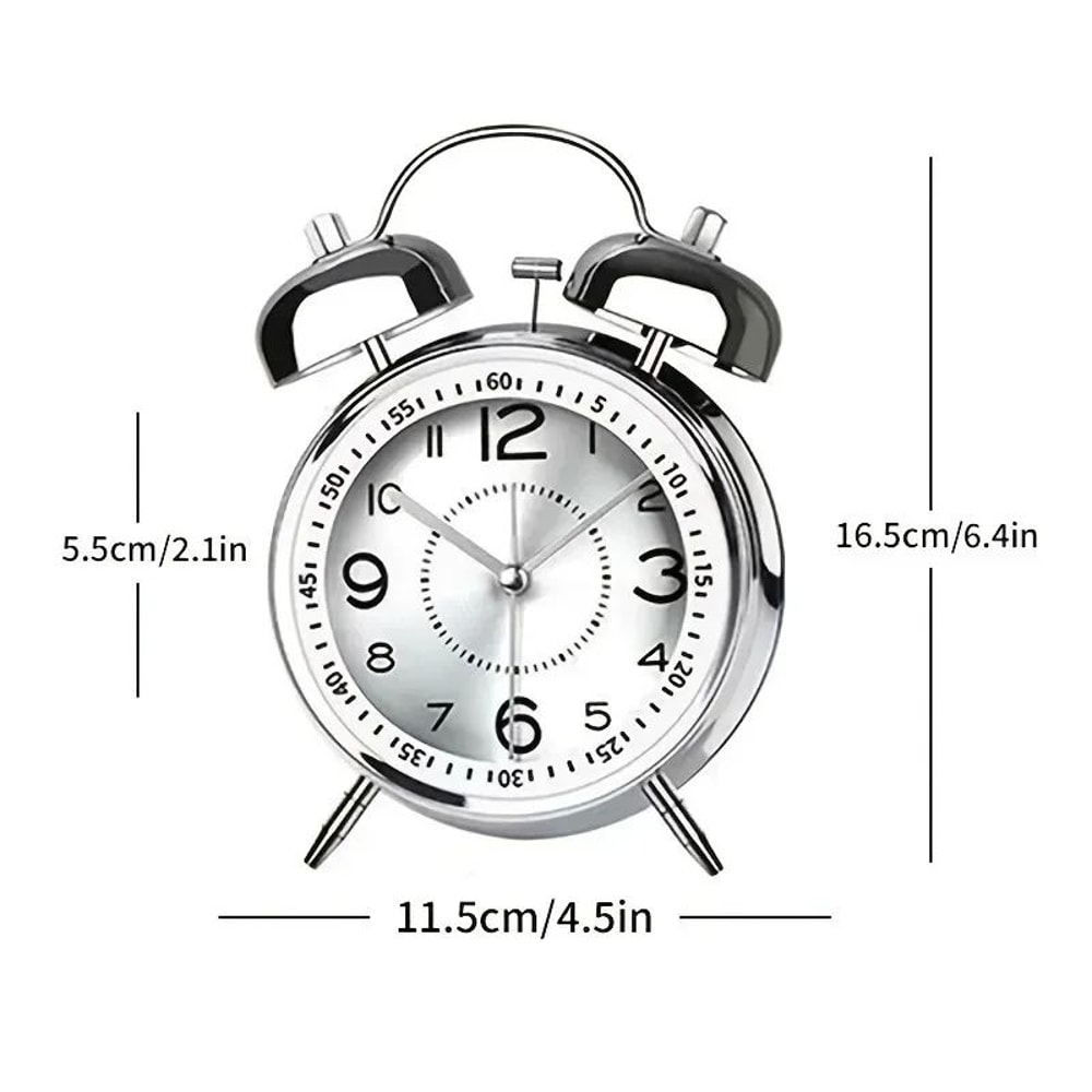 Classic Twin Bell Alarm Clock With Night Light Loud Metal Desk Clock For Bedroom Bedside 5