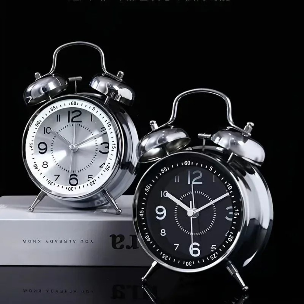Classic Twin Bell Alarm Clock With Night Light Loud Metal Desk Clock For Bedroom Bedside 1