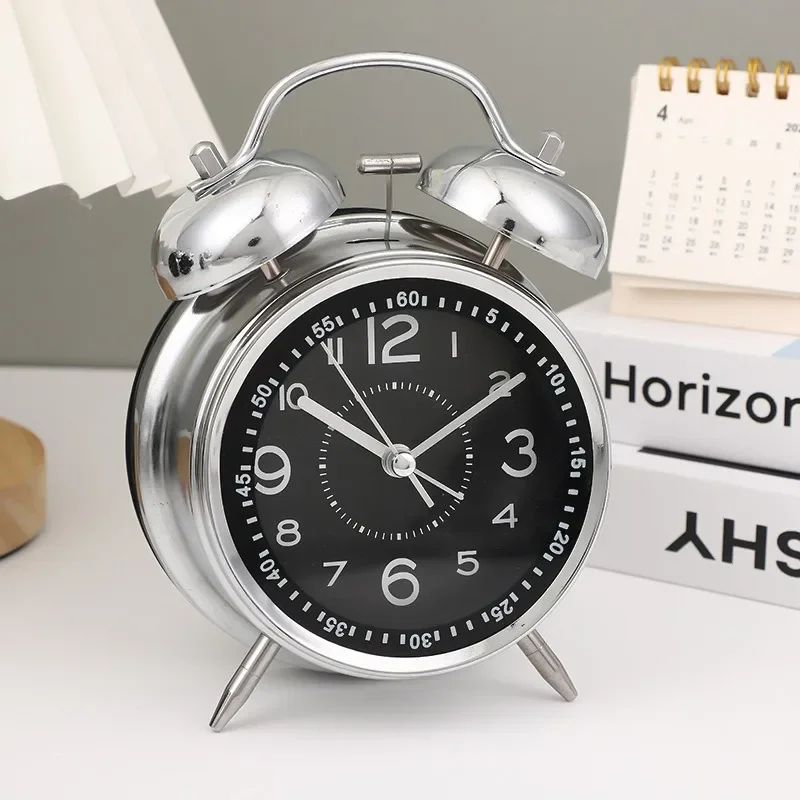 Classic Twin Bell Alarm Clock With Night Light Loud Metal Desk Clock For Bedroom Bedside 6