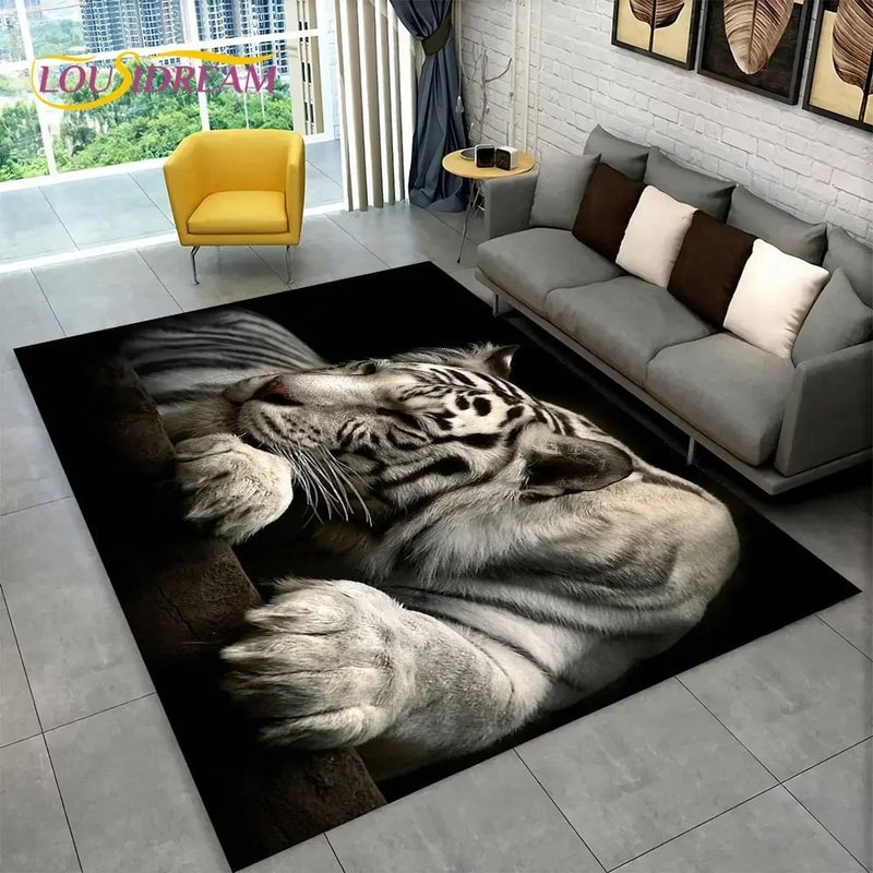 3D Animal Print Area Rug NonSlip Flannel Carpet For Living Room Bedroom Home Decor 3
