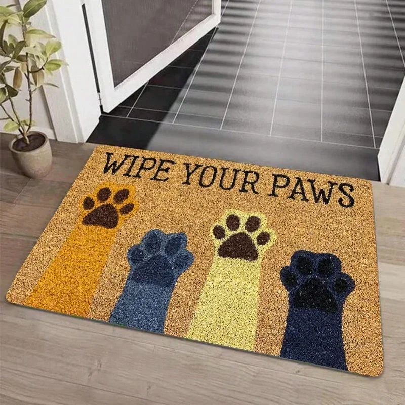 Cat Paw Print Doormat NonSlip Absorbent Flannel Rug For Entrance Kitchen Home Decor 2