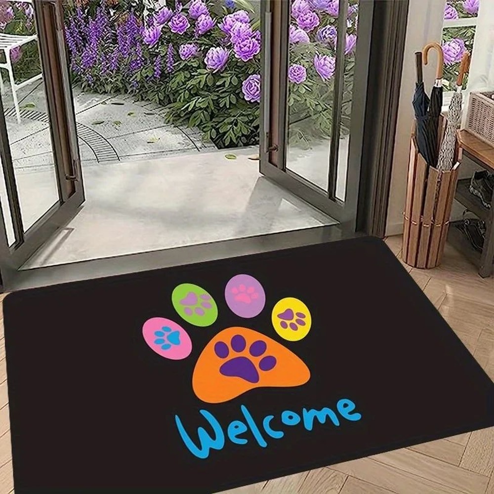 Cat Paw Print Doormat NonSlip Absorbent Flannel Rug For Entrance Kitchen Home Decor 12