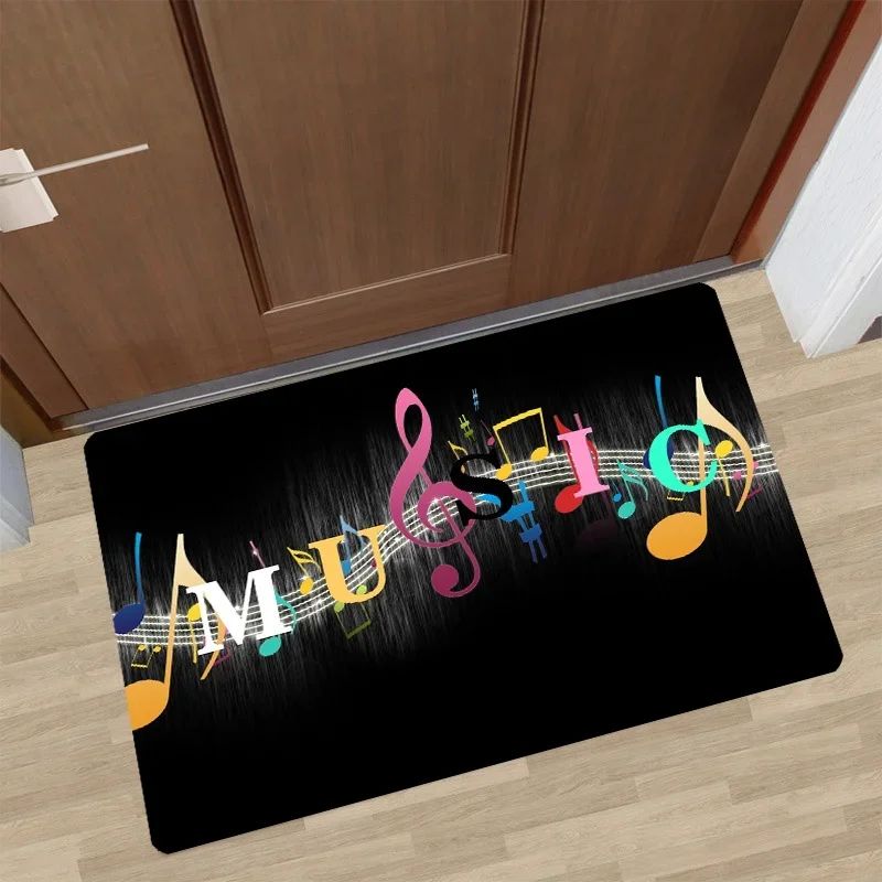 Music Theme Floor Mat NonSlip Polyester Doormat For Kitchen Bathroom Home Entrance 2