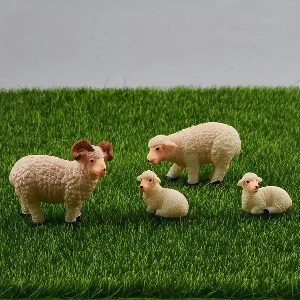Mini Resin Sheep Family Figurine Set Micro Landscape Garden Desk Decor 0