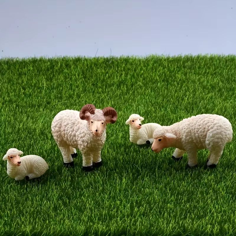 Mini Resin Sheep Family Figurine Set Micro Landscape Garden Desk Decor 1