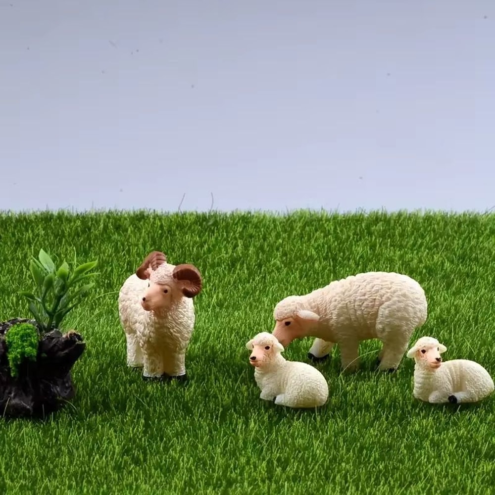 Mini Resin Sheep Family Figurine Set Micro Landscape Garden Desk Decor 2