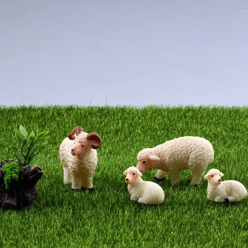 Mini Resin Sheep Family Figurine Set Micro Landscape Garden Desk Decor 2