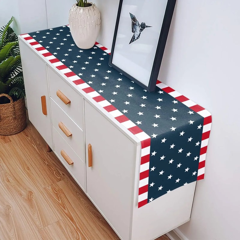4th Of July Linen Table Runner Independence Day Farmhouse Holiday Dining Decor 3