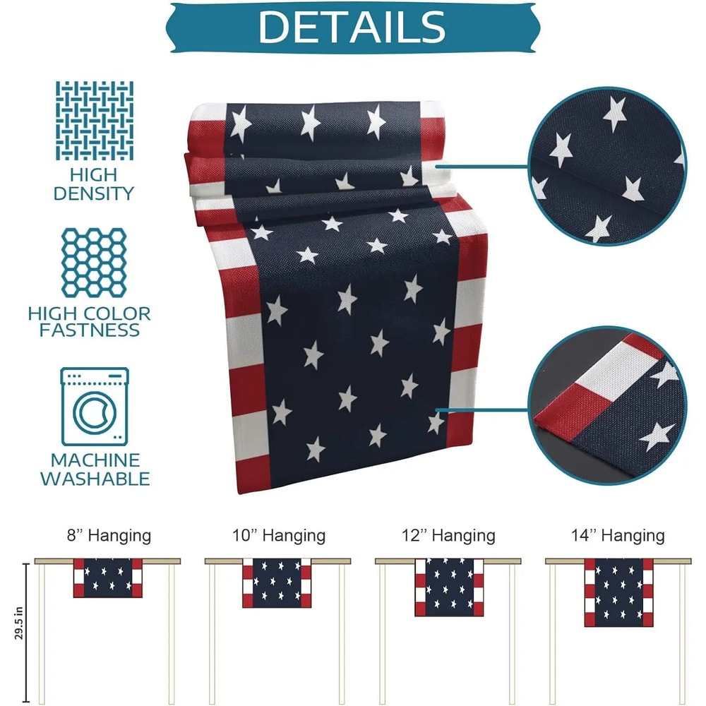 4th Of July Linen Table Runner Independence Day Farmhouse Holiday Dining Decor 4
