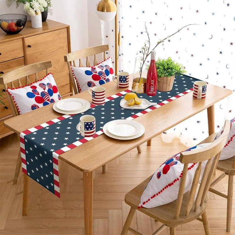4th Of July Linen Table Runner Independence Day Farmhouse Holiday Dining Decor 5