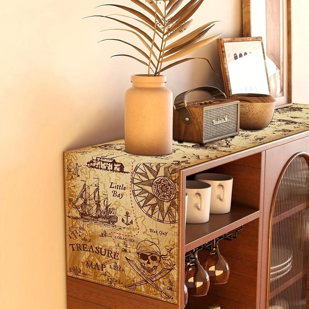 Pirate Treasure Linen Table Runner AdventureThemed Farmhouse Party Decor 3