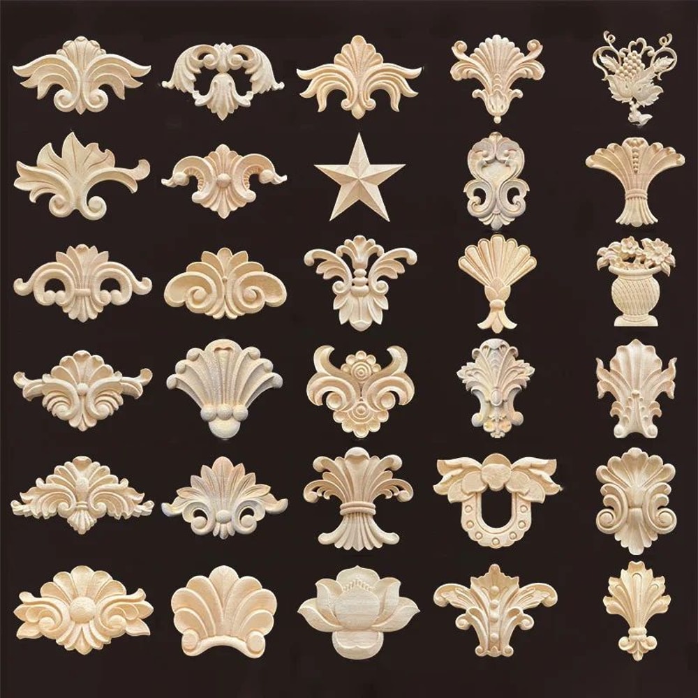 Natural Wood Carved Applique Onlays Antique Furniture Moulding Decor 0