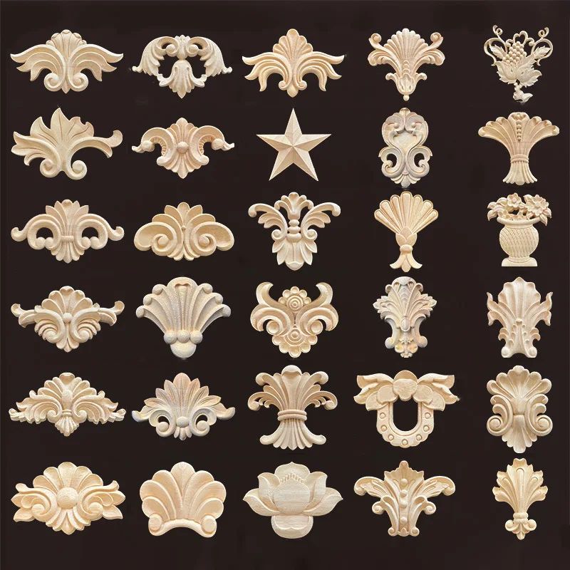 Natural Wood Carved Applique Onlays Antique Furniture Moulding Decor 0