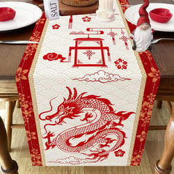chinese new year dragon linen table runner – spring festival dining decor