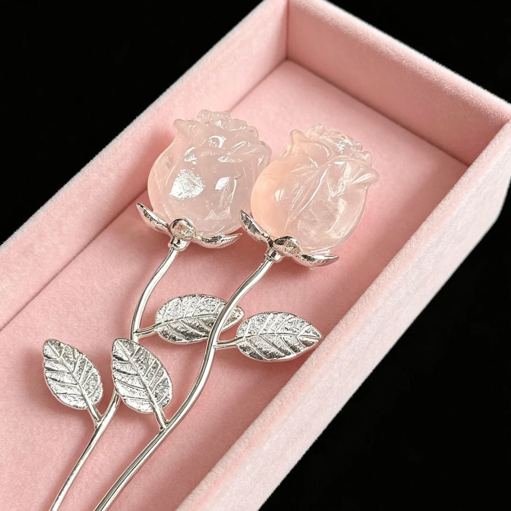 HandCarved Crystal Rose Gemstone Healing Flower Ornament Gift 0