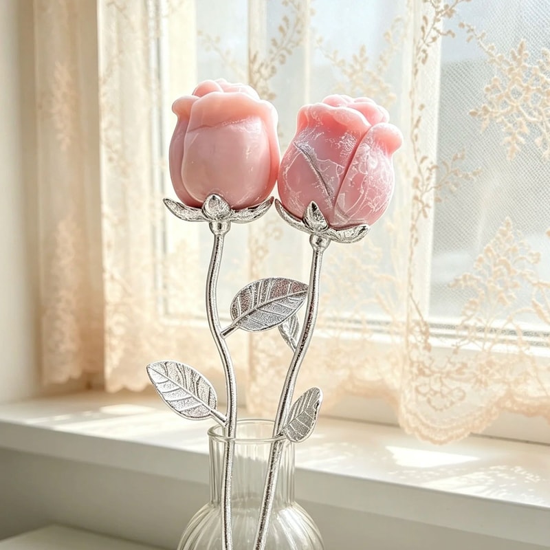 HandCarved Crystal Rose Gemstone Healing Flower Ornament Gift 1