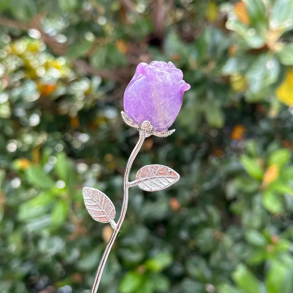 HandCarved Crystal Rose Gemstone Healing Flower Ornament Gift 7