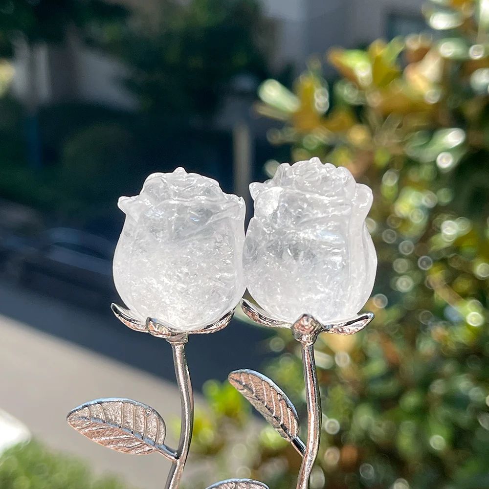 HandCarved Crystal Rose Gemstone Healing Flower Ornament Gift 9