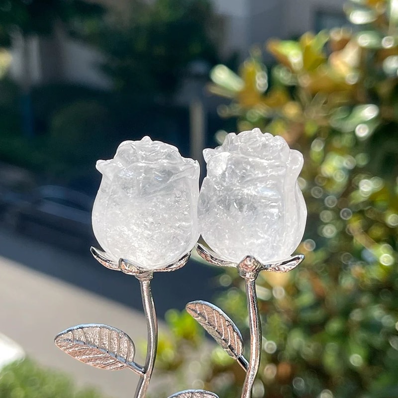 HandCarved Crystal Rose Gemstone Healing Flower Ornament Gift 9