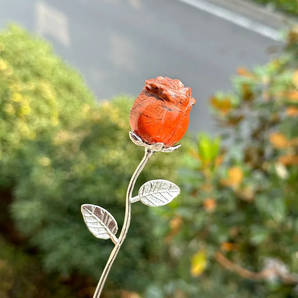 HandCarved Crystal Rose Gemstone Healing Flower Ornament Gift 18