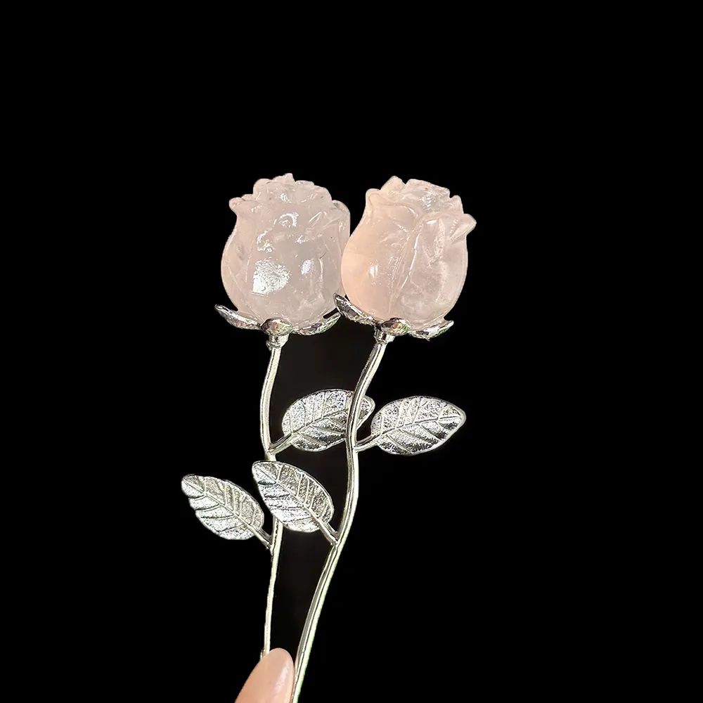 HandCarved Crystal Rose Gemstone Healing Flower Ornament Gift 19