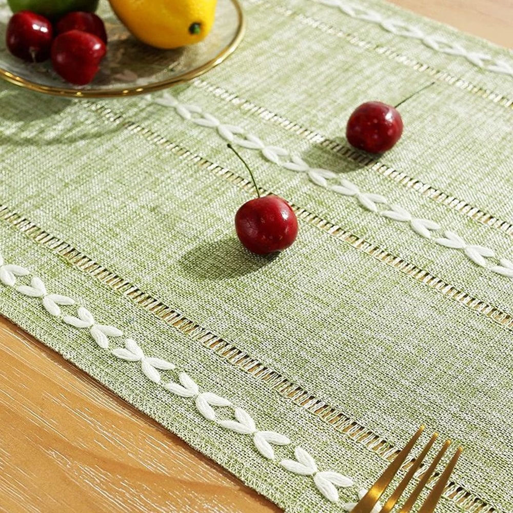 Boho Table Runner With Tassels Farmhouse Rustic Braided Cotton Linen Dining Table Decor 1