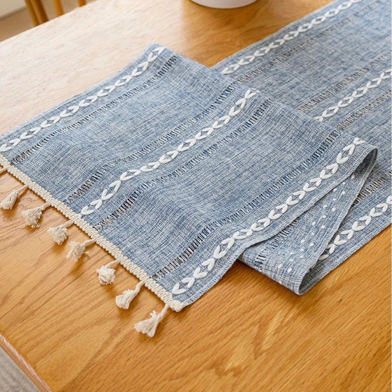 Boho Table Runner With Tassels Farmhouse Rustic Braided Cotton Linen Dining Table Decor 8