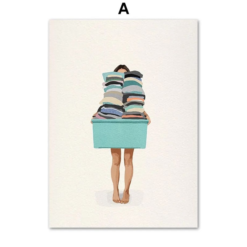 Laundry Girl Canvas Wall Art Nordic Bathroom Poster Print Home Decor 5