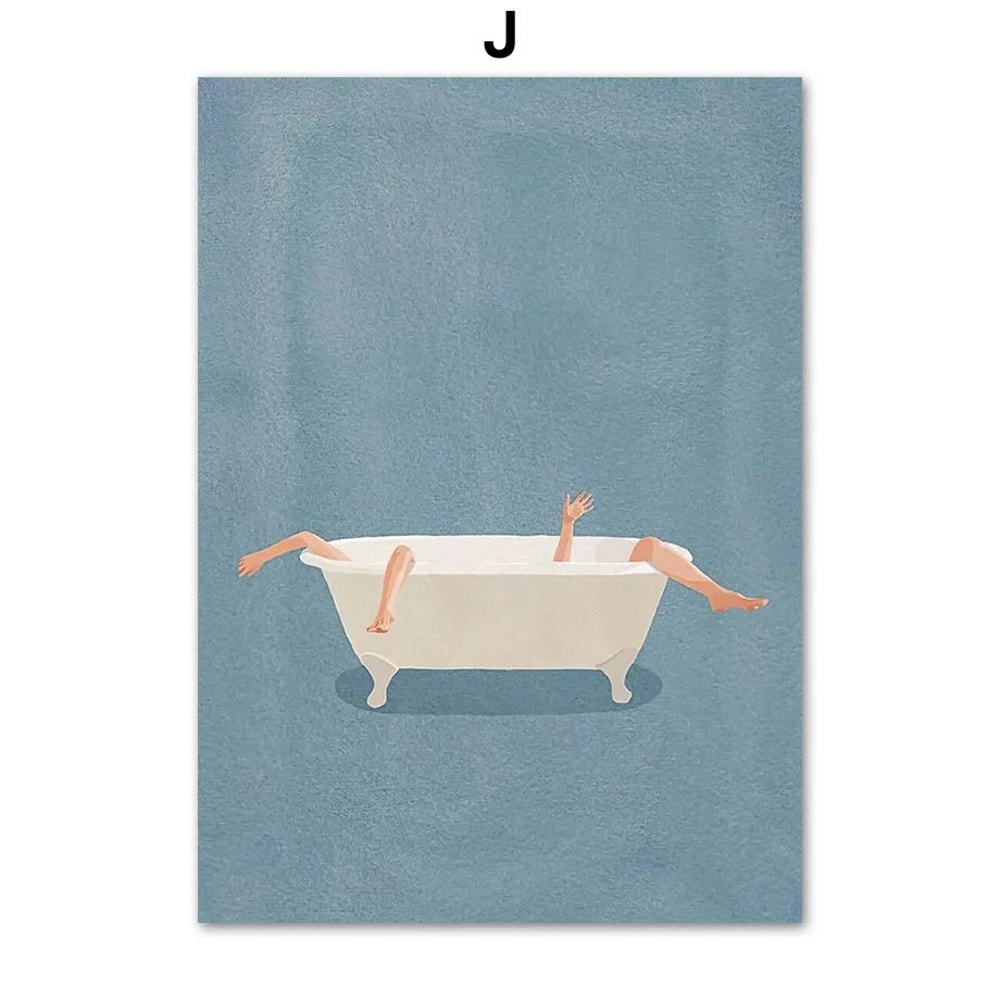 Laundry Girl Canvas Wall Art Nordic Bathroom Poster Print Home Decor 14