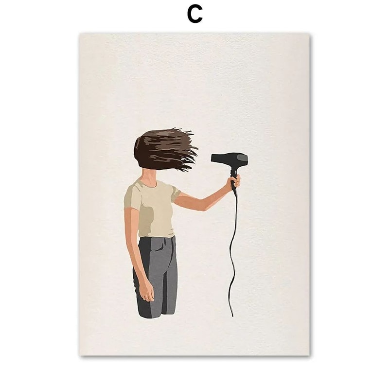 Laundry Girl Canvas Wall Art Nordic Bathroom Poster Print Home Decor 7