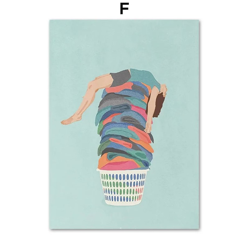 Laundry Girl Canvas Wall Art Nordic Bathroom Poster Print Home Decor 10