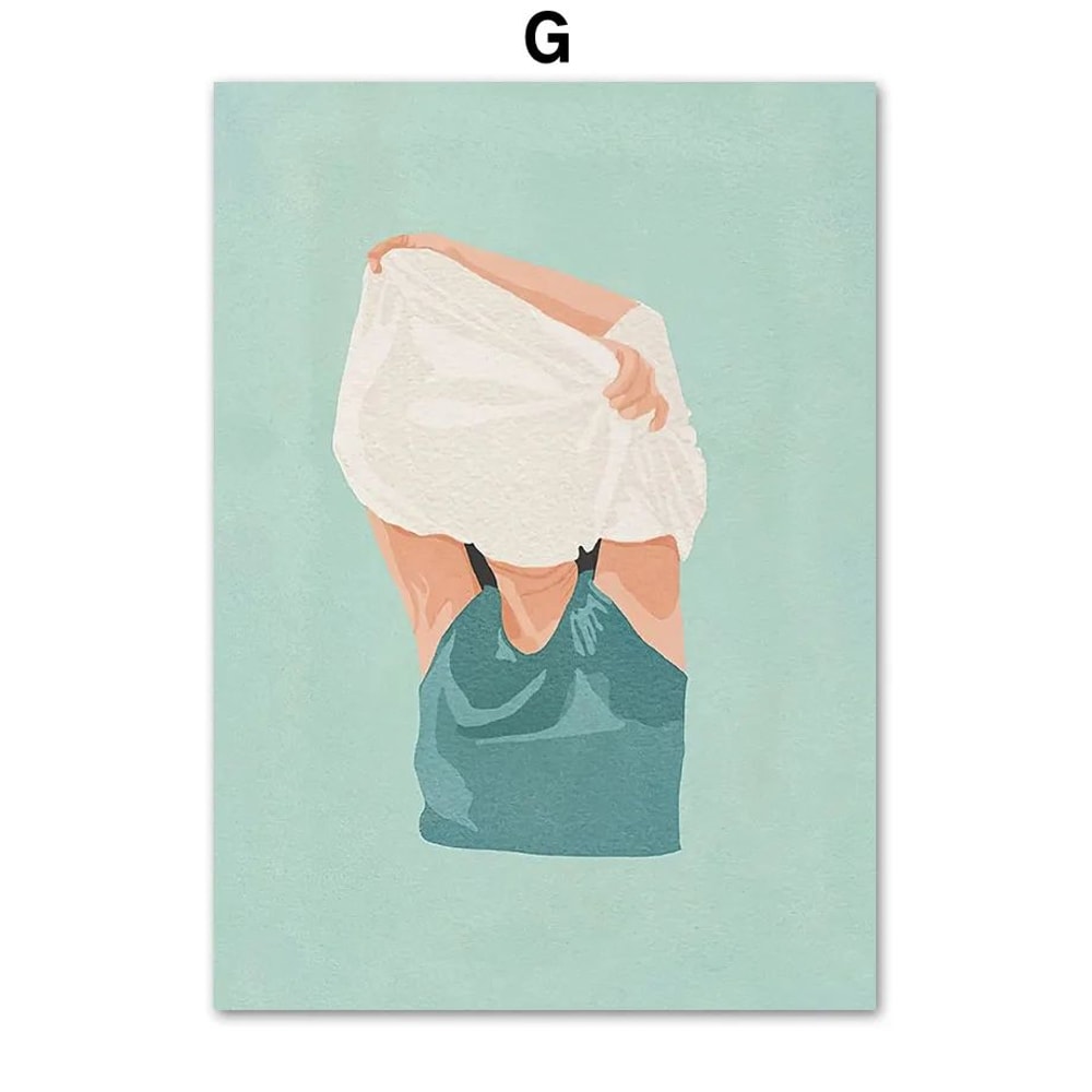 Laundry Girl Canvas Wall Art Nordic Bathroom Poster Print Home Decor 11