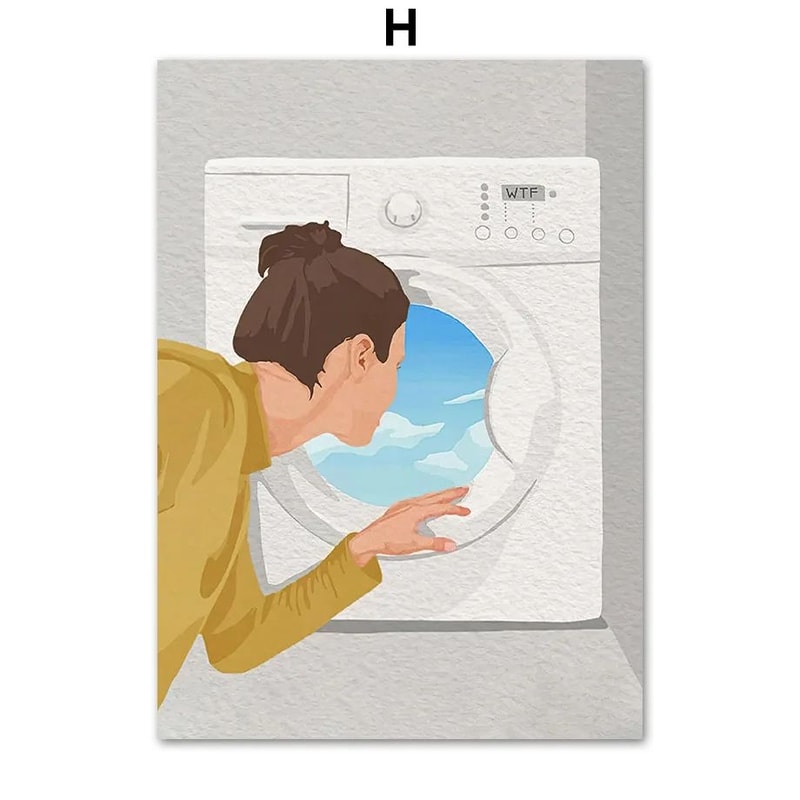 Laundry Girl Canvas Wall Art Nordic Bathroom Poster Print Home Decor 12