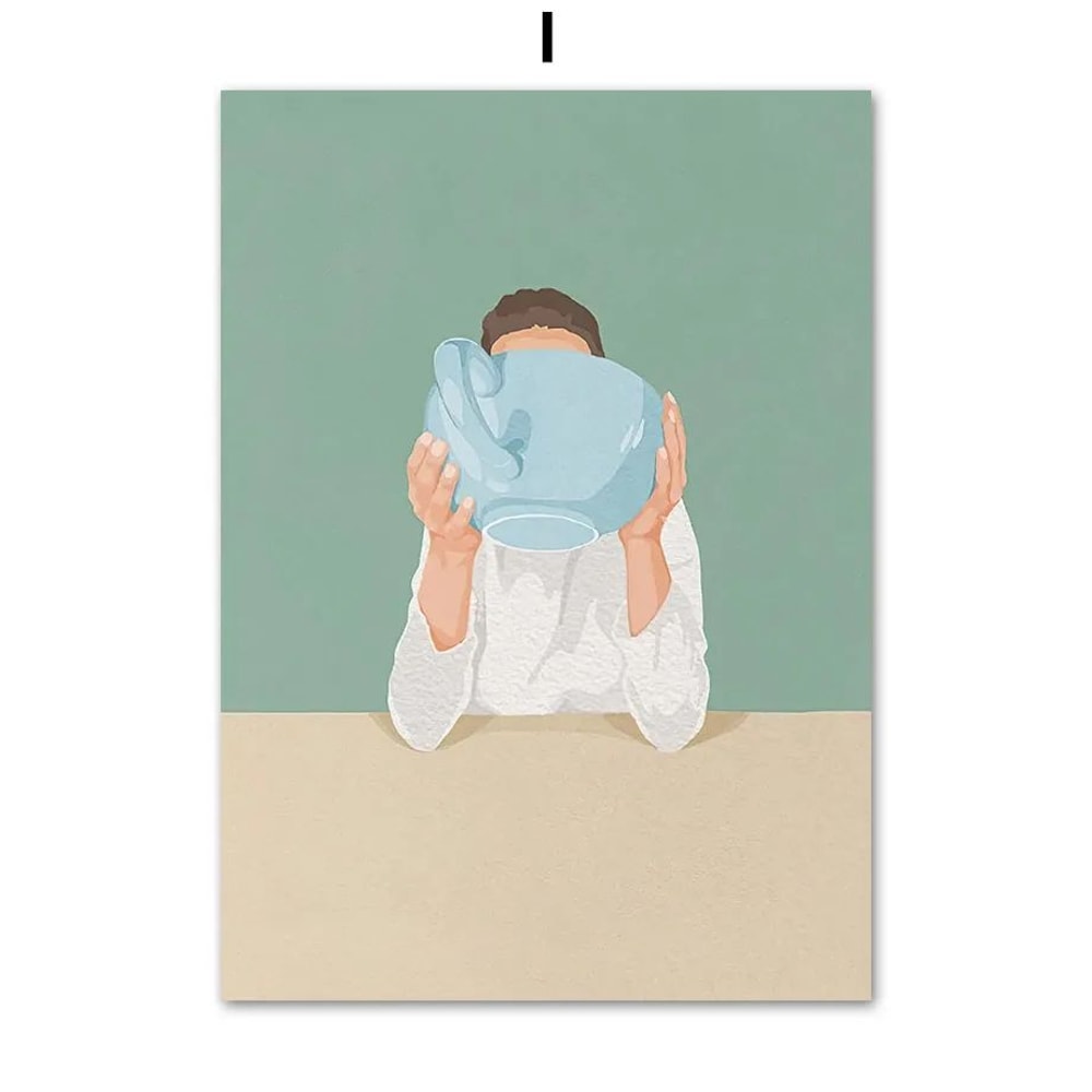 Laundry Girl Canvas Wall Art Nordic Bathroom Poster Print Home Decor 13