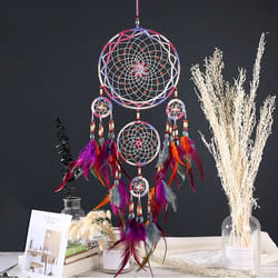 handmade five-ring dream catcher wall hanging – boho feather bead home decor