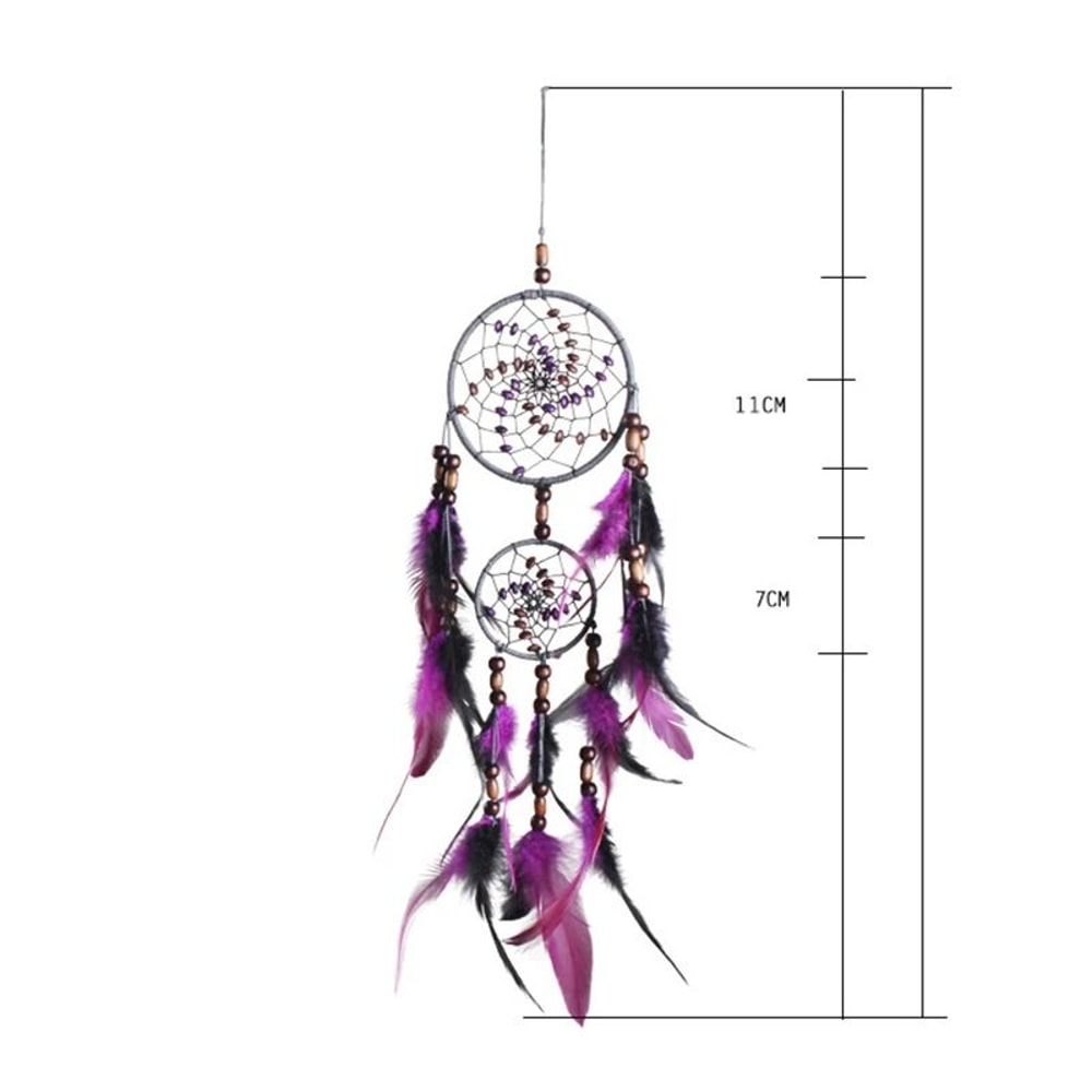 Handmade FiveRing Dream Catcher Wall Hanging Boho Feather Bead Home Decor 6