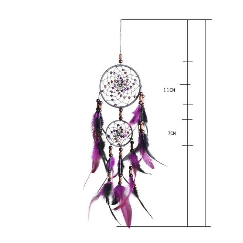 Handmade FiveRing Dream Catcher Wall Hanging Boho Feather Bead Home Decor 6
