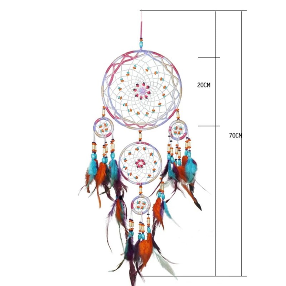 Handmade FiveRing Dream Catcher Wall Hanging Boho Feather Bead Home Decor 7