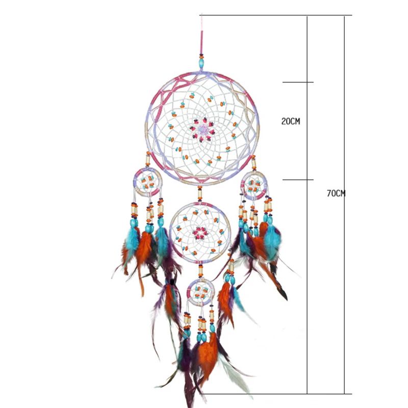 Handmade FiveRing Dream Catcher Wall Hanging Boho Feather Bead Home Decor 7