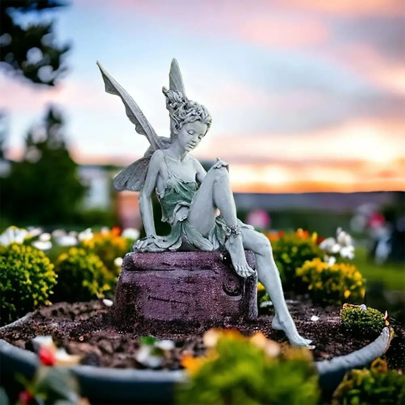 Flute Playing Fairy Garden Statue Angel Resin Outdoor Lawn Sculpture Decor 1