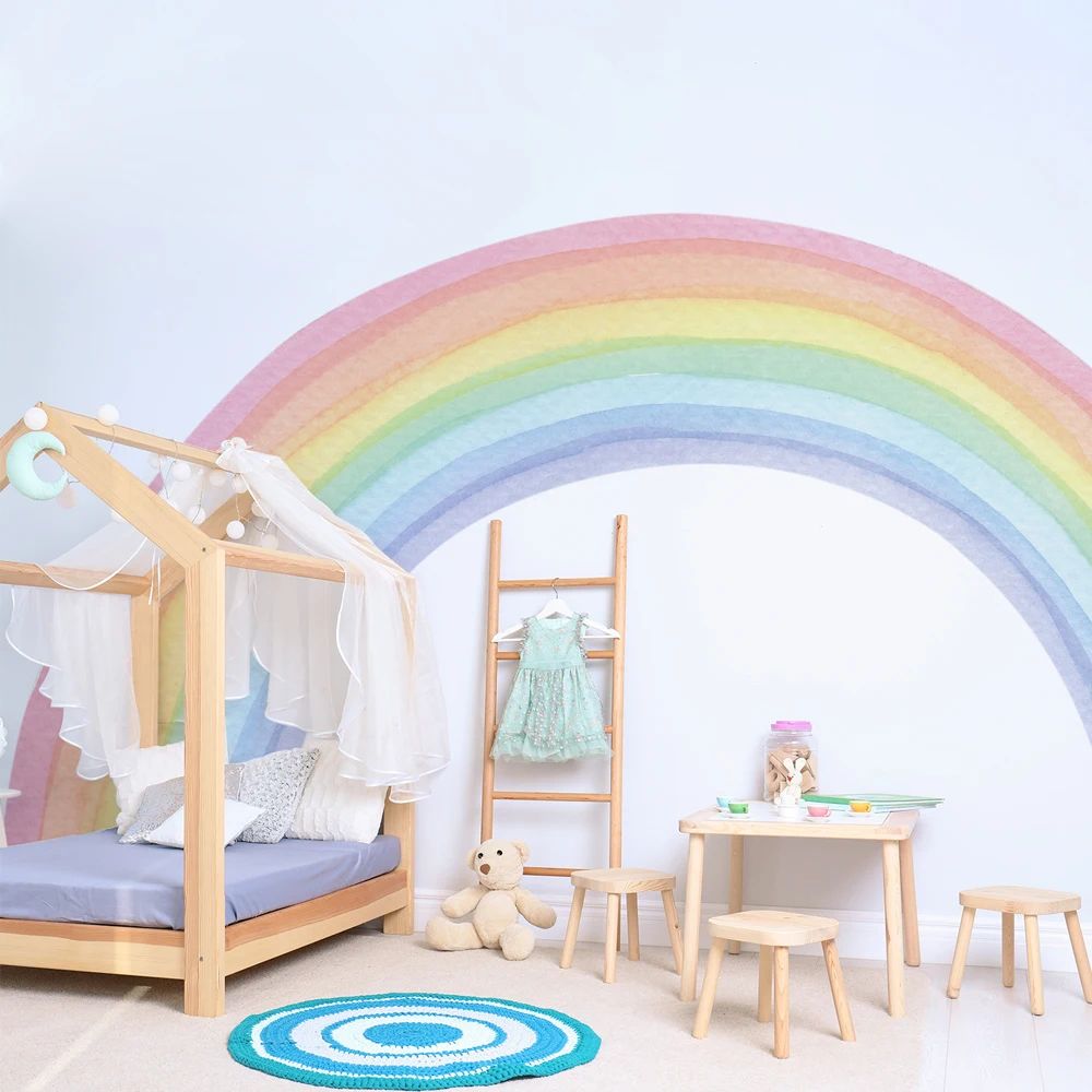 Large Rainbow Wall Decals For Kids Room Pastel Nursery Wall Stickers Mural 4