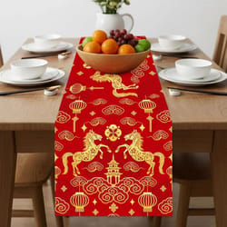 chinese new year table runner 2026 – zodiac horse linen spring festival dining decor