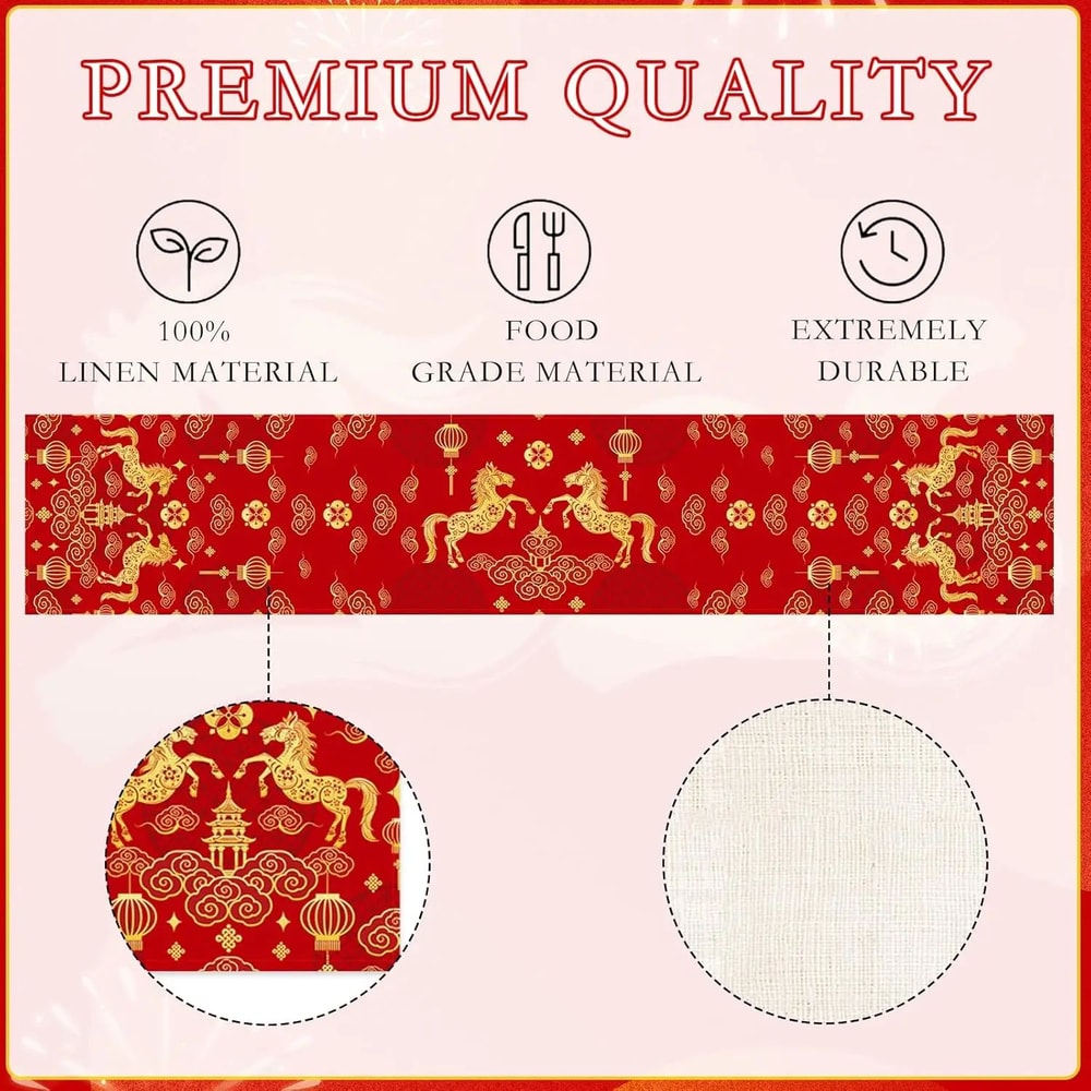 Chinese New Year Table Runner 2026 Zodiac Horse Linen Spring Festival Dining Decor 4