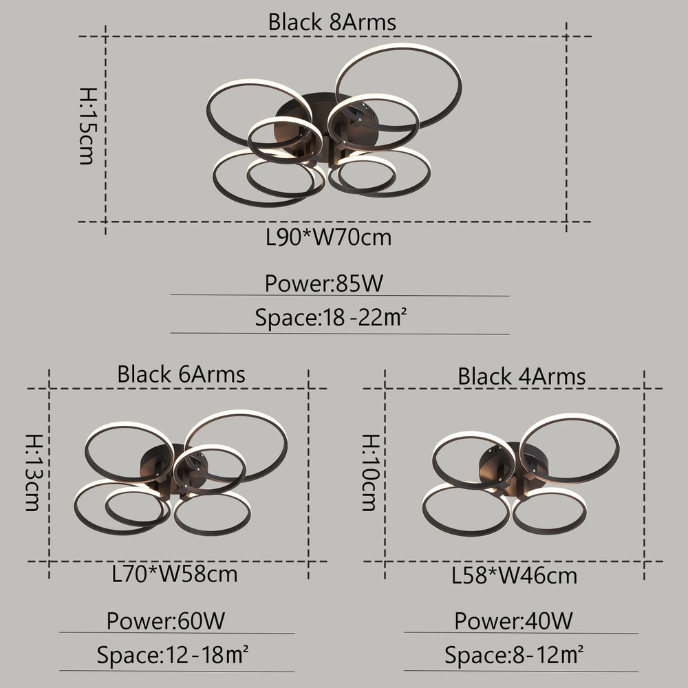 Modern Dimmable LED Chandelier Ceiling Light With Remote App Control Black White Acrylic Aluminu 3